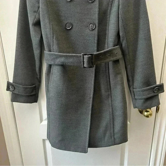 Le Chateau Pea Coat Double Breasted Belted Winter  Coat Charcoal Grey Size XS - Picture 9 of 15